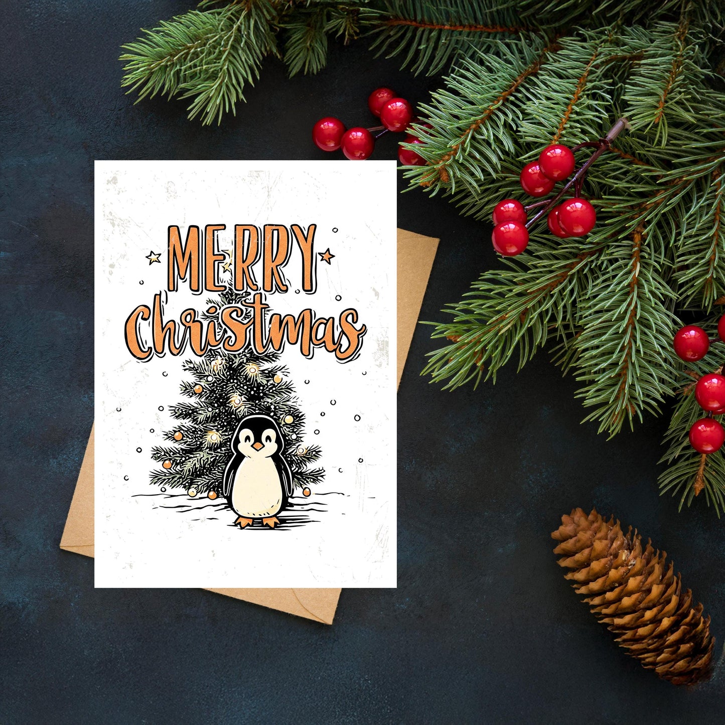 Penguin Christmas Card | Cute Holiday Greeting | Funny Winter Xmas Card, Animal Christmas Card