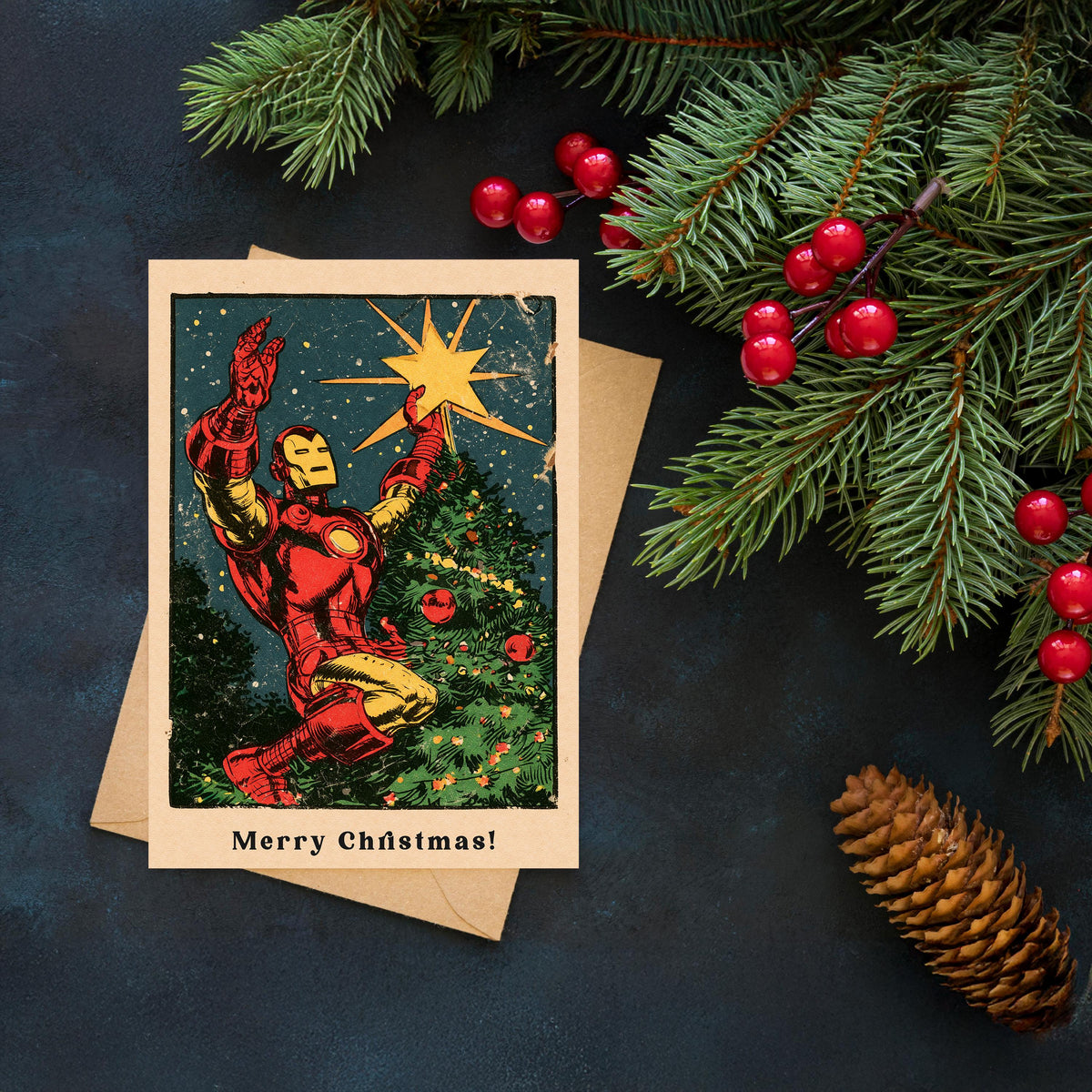 Iron Man Christmas Card, Marvel Christmas Card, Iron Man Xmas Card, Superhero Holiday Card, Comic Book Christmas Gift, Geek Gift