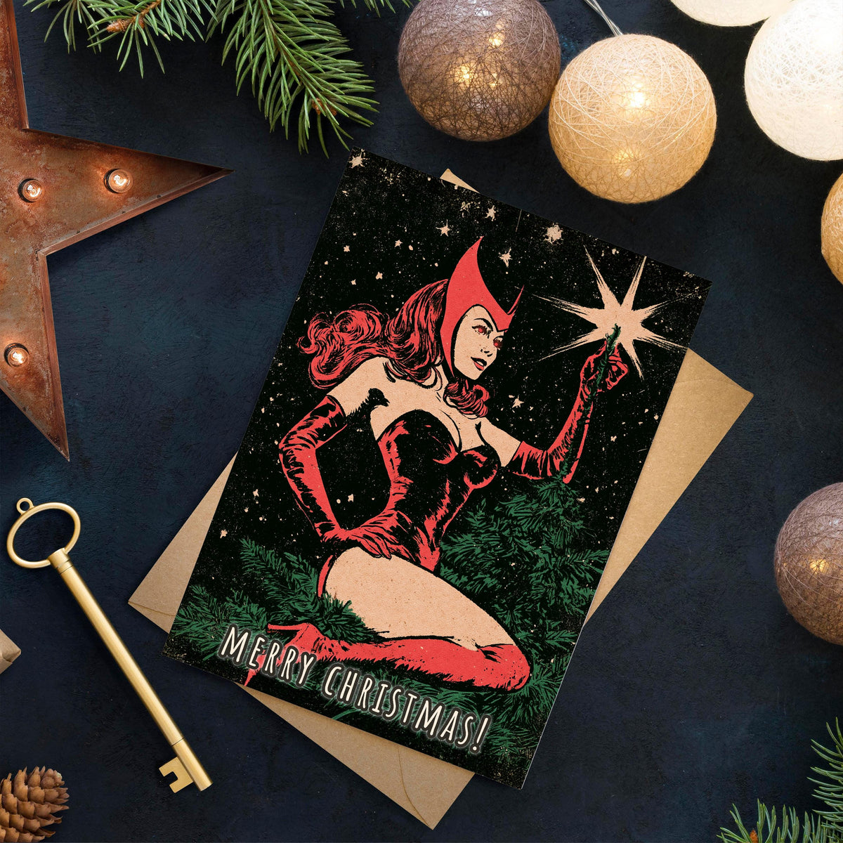 Scarlet Witch Christmas Card, Marvel Witch Xmas Card, Superhero Christmas Card, Scarlet Witch Holiday Card, Marvel Christmas Gift