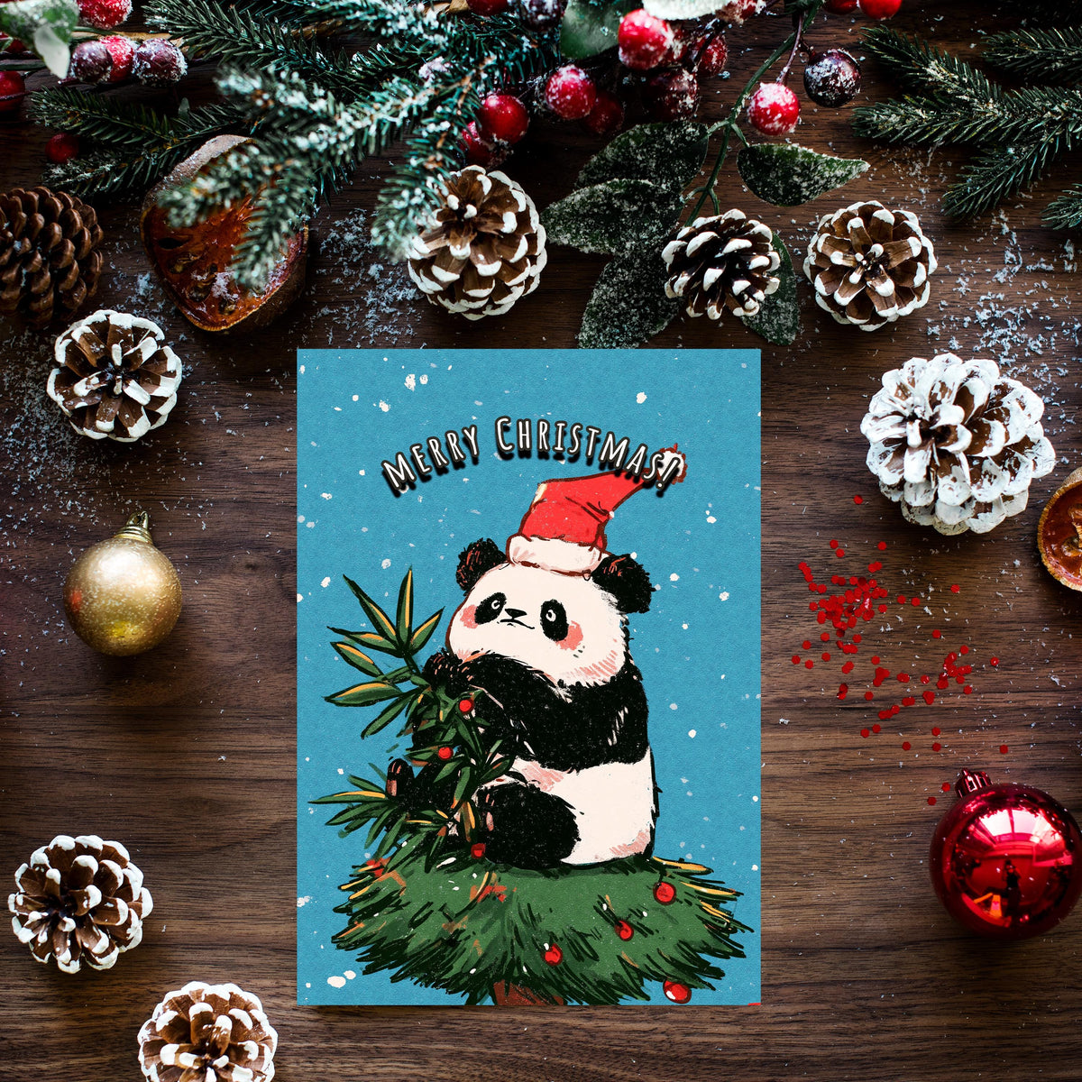 Panda Christmas Card, Cute Panda Xmas Card, Kawaii Christmas Card, Panda Holiday Greeting, Cute Animal Christmas Gift