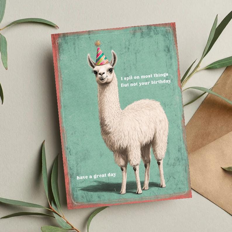 Funny Llama Birthday Card, Pun Animal Greeting Card