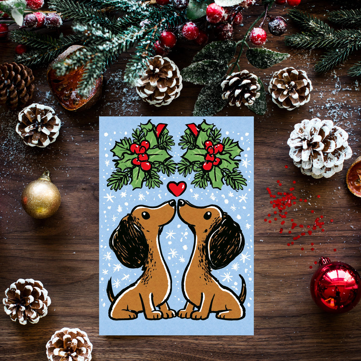 Dachshund Christmas Card, Cute Sausage Dog Xmas Card, Wiener Dog Christmas, Dog Lover Holiday Card, Funny Dog Gift, Puppy Christmas