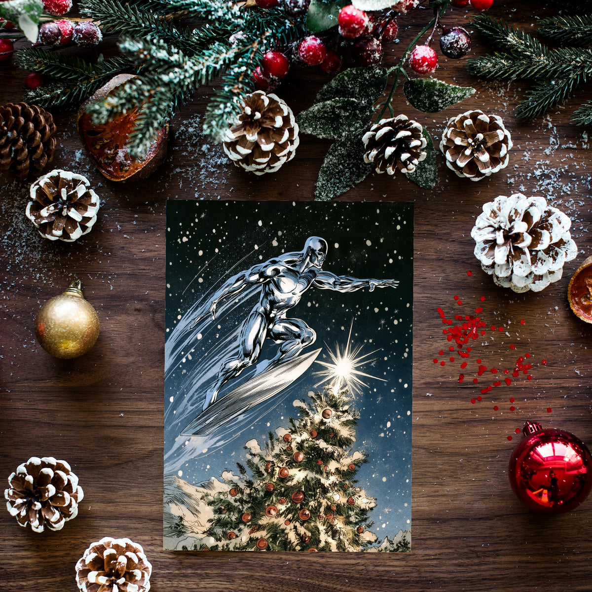 Silver Surfer Christmas Card, Marvel Christmas Card, Superhero Holiday Card, Silver Surfer Greeting Card, Comic Book Christmas Gift