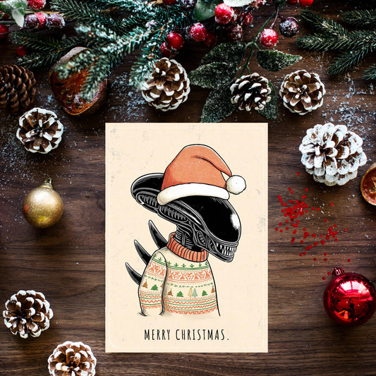 Alien Christmas Card, Sci-Fi Holiday Greetings (A5)