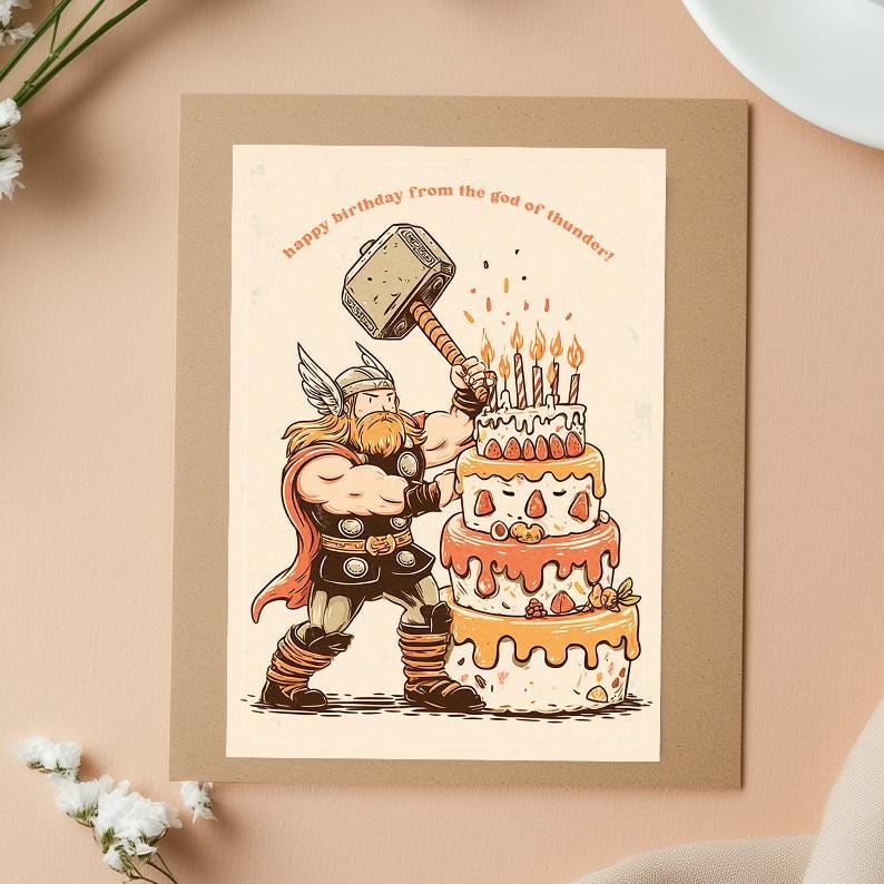 Thor Birthday Card | Marvel Card Superhero Card | Kids or Adults | Spiderman Greeting Card | Funny Birthday Card