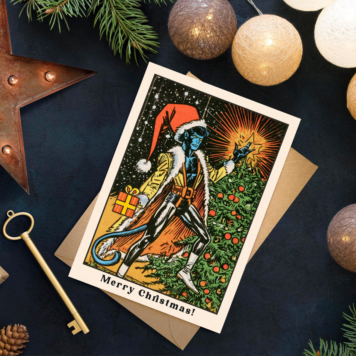 Nightcrawler Christmas Card, X Men Christmas Card, Marvel Xmas Card, Nightcrawler Holiday Card, Comic Book Christmas Gift