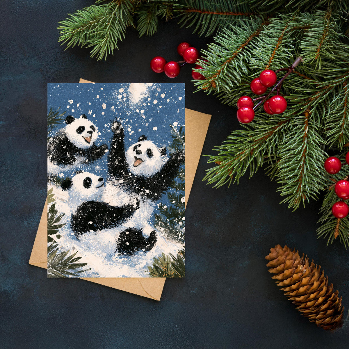 Panda Christmas Card, Cute Panda Xmas Card, Kawaii Christmas Card, Panda Holiday Greeting, Cute Animal Christmas Gift