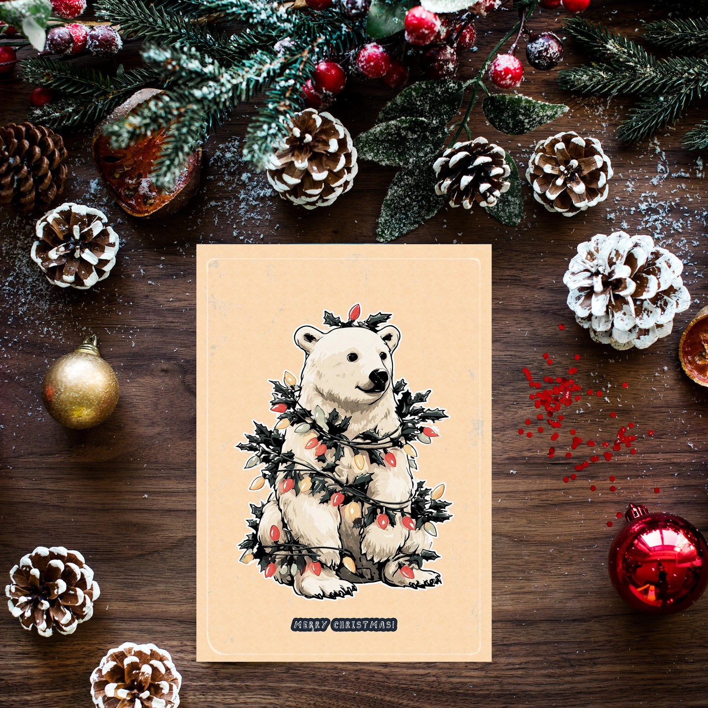 Polar Bear Christmas Card | Cute Winter Holiday Greeting | Funny Xmas Card  | Japanese Art Style Holiday Greeting |