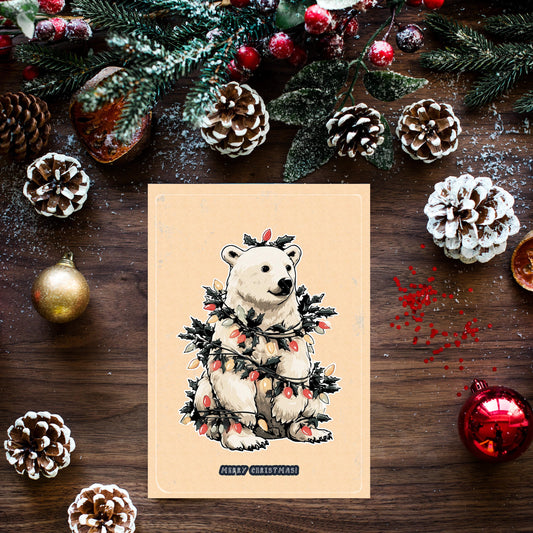 Polar Bear Christmas Card | Cute Winter Holiday Greeting | Funny Xmas Card  | Japanese Art Style Holiday Greeting |