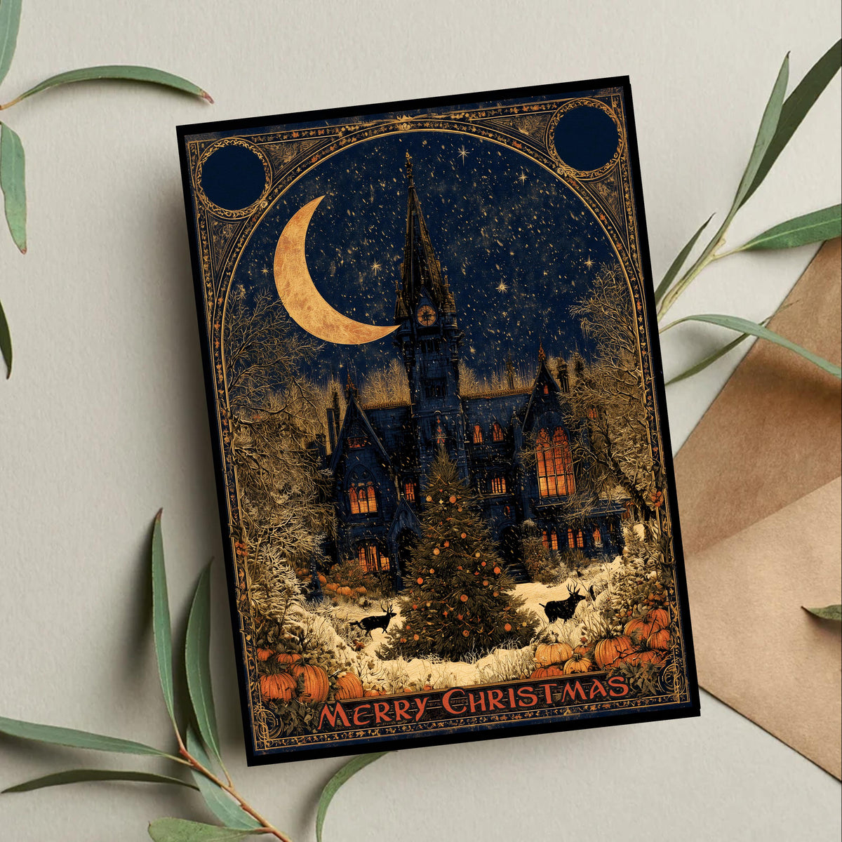Gothic Christmas Card, Gothic Christmas Castle, Dark Christmas Card, Haunted Christmas Card, Gothic Holiday Greeting, Spooky Christmas Art