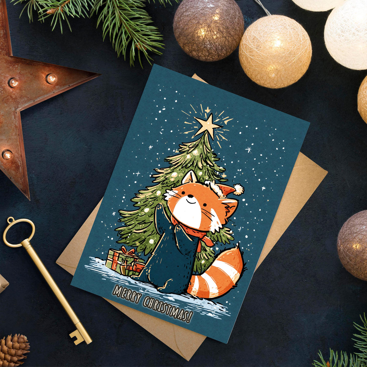 Red Panda Christmas Card, Cute Red Panda Xmas Card, Kawaii Animal Card, Woodland Christmas Card, Red Panda Gift, Winter Holiday Card