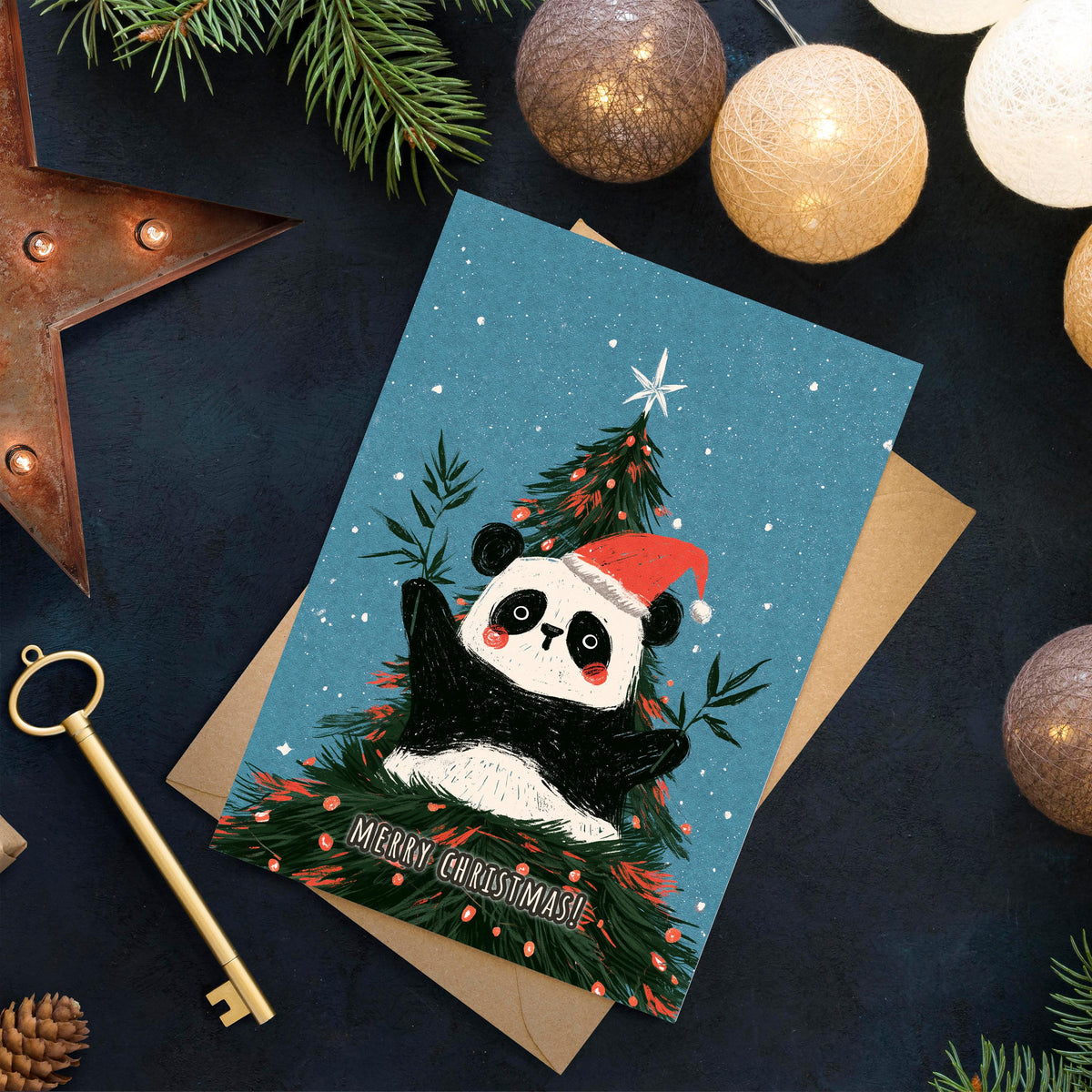 Panda Christmas Card, Cute Panda Xmas Card, Kawaii Christmas Card, Panda Holiday Greeting, Cute Animal Christmas Gift