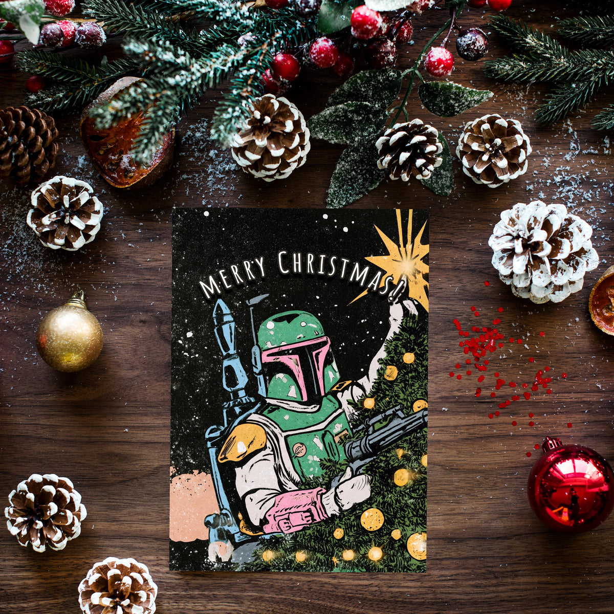 Boba Fett Christmas Card, Star Wars Christmas Card, Funny Sci Fi Holiday Card, Boba Fett Greeting Card, Geeky Christmas Gift