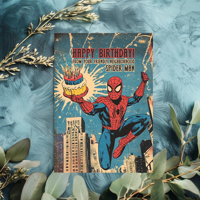 Comic Style Spider-Man Birthday Card: Funny Superhero Greeting Card