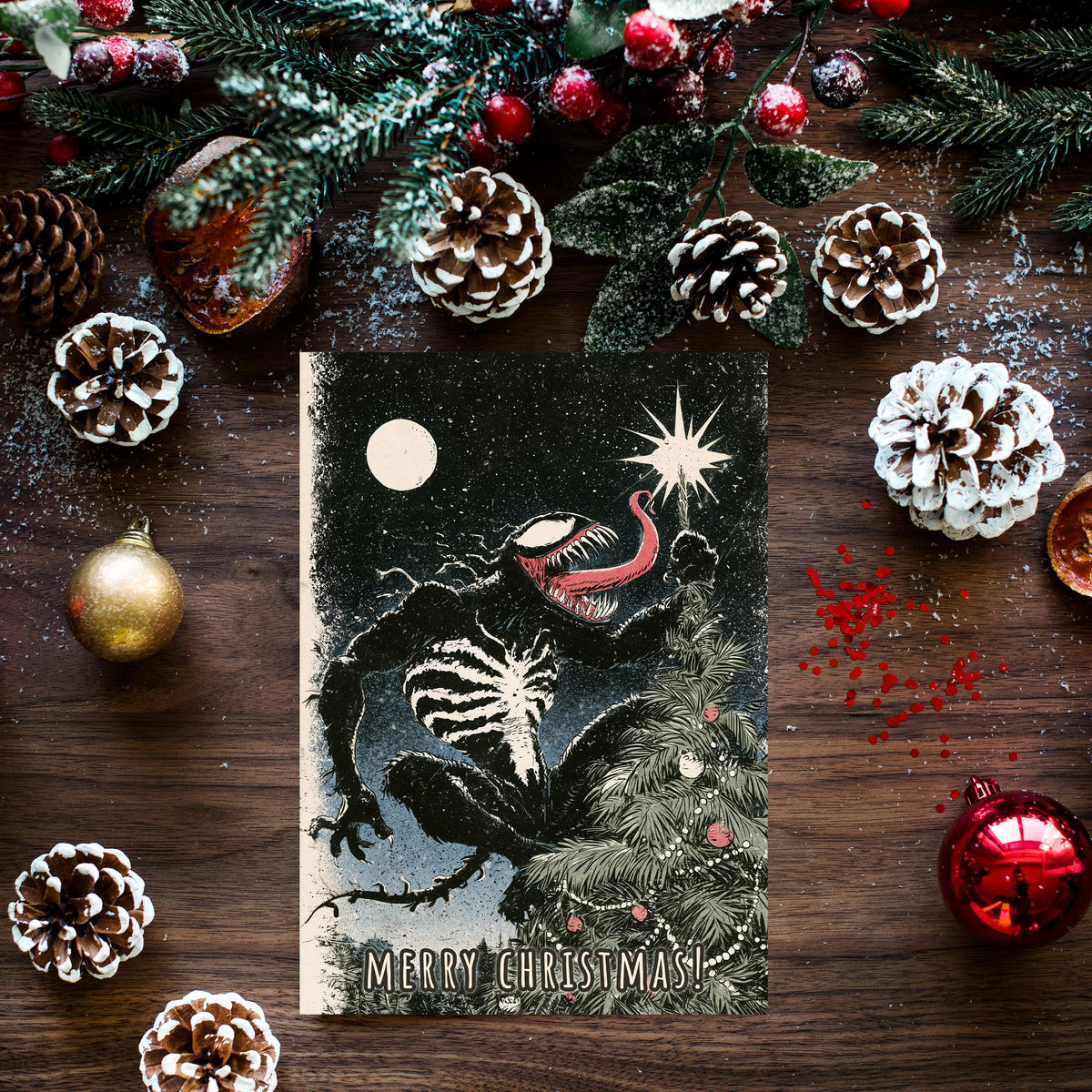 Venom Christmas Card, Funny Marvel Christmas Card, Horror Christmas Greeting Card, Geeky Comic Gift, Venom Fan Gift, Xmas Card