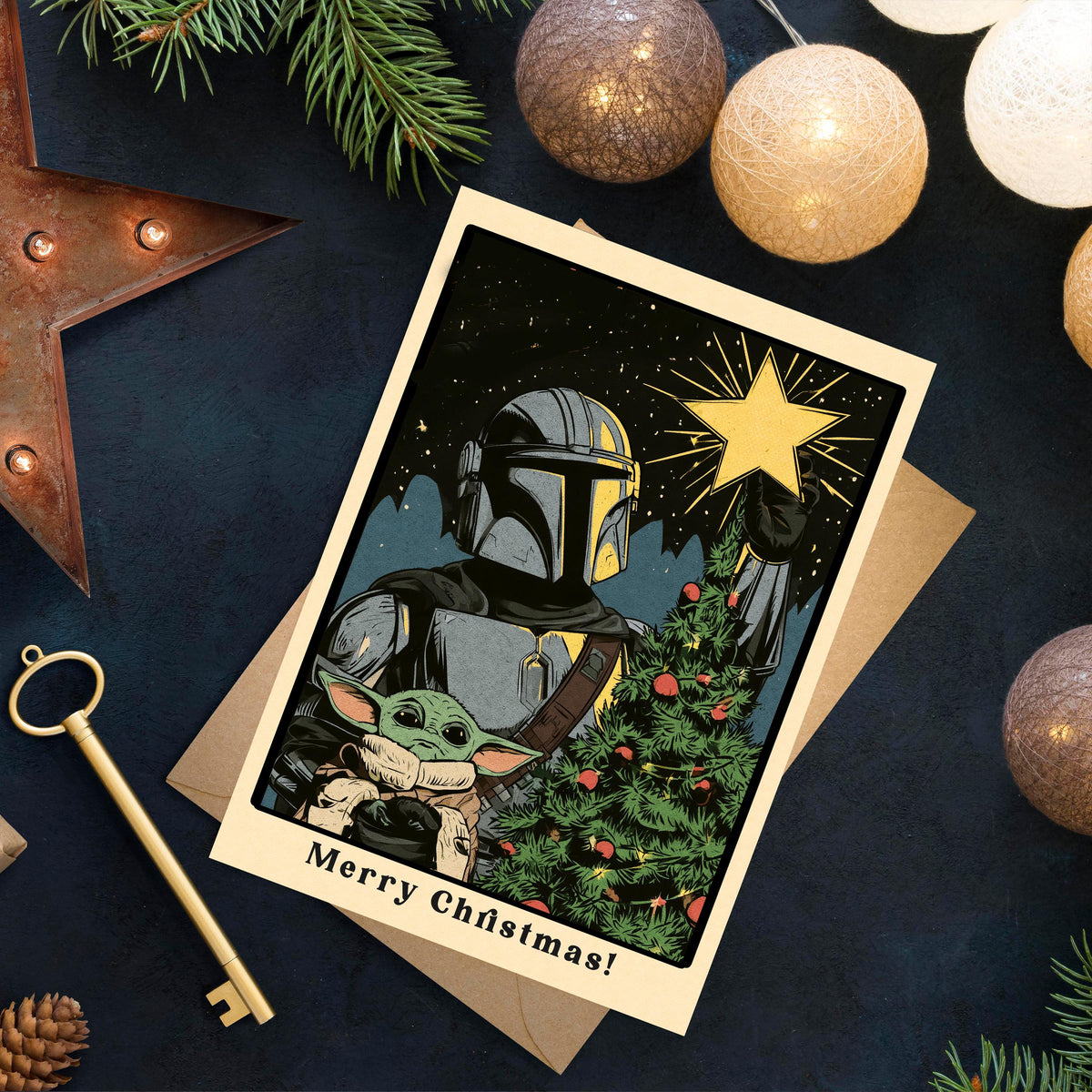 Mandalorian Christmas Card, Star Wars Christmas Card, Mando Holiday Card, Sci Fi Christmas Greeting, Funny Geeky Christmas Gift