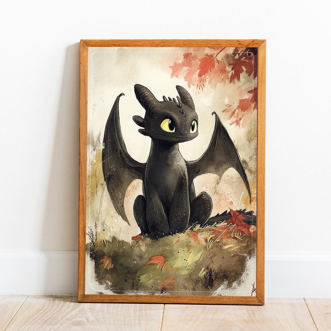 Toothless Dragon Art Print: Japanese-Style How to Train Your Dragon Poster