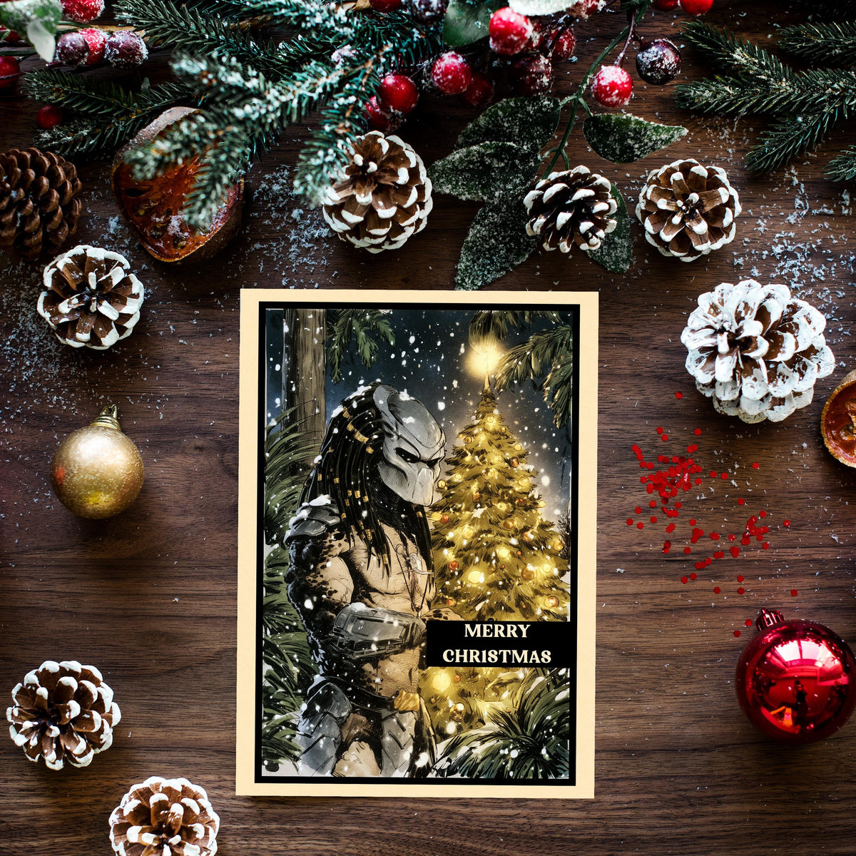 Predator Christmas Card, Predator Holiday Card, Sci Fi Christmas Card, Alien Hunter Christmas, Horror Christmas Gift, Geeky Holiday Card