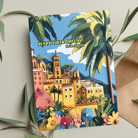 Spain Birthday Card: Madrid Skyline Travel Art