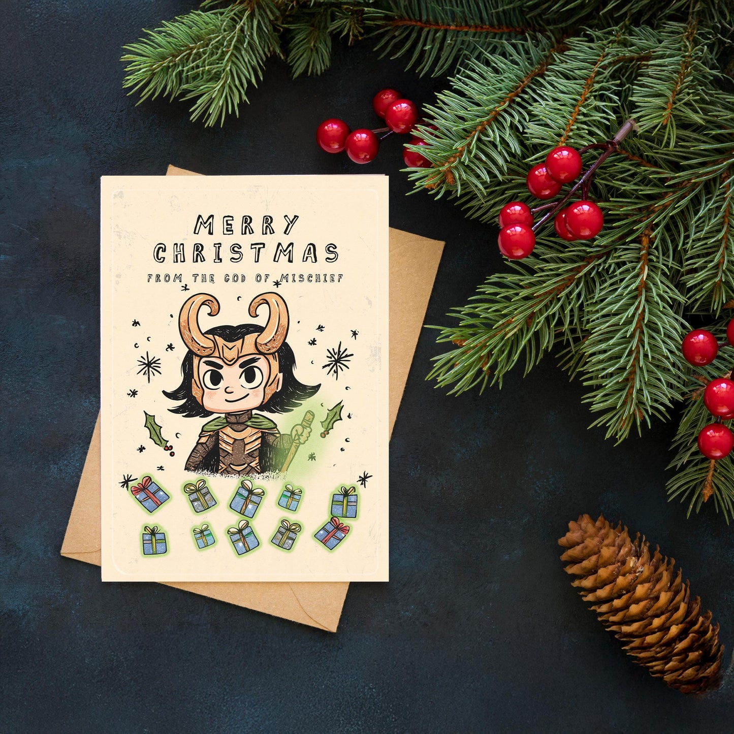 Funny Loki Christmas Card, Marvel Inspired Holiday Greeting, Card for Him or Her • Avengers Christmas Card • Tom Hiddleston Card