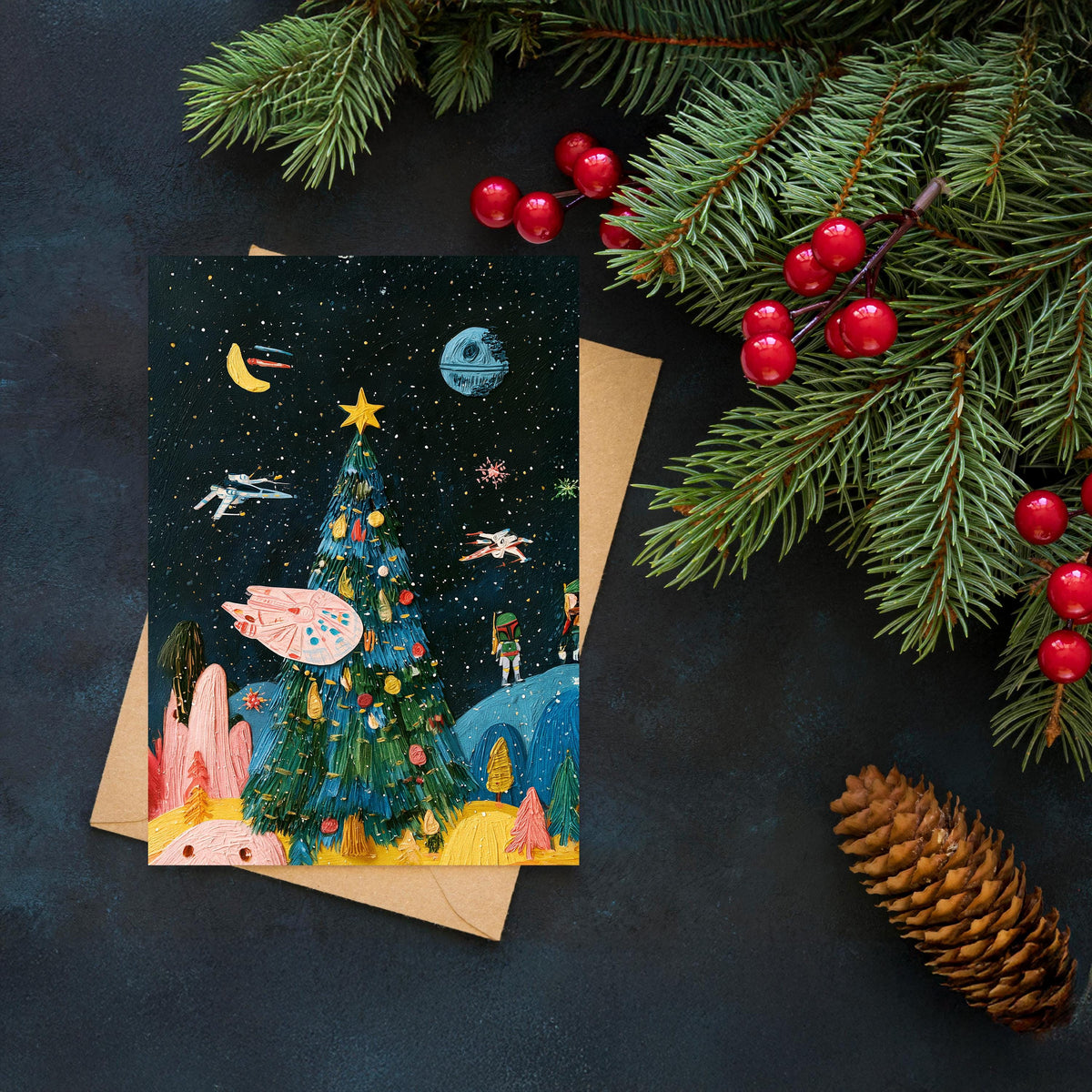 Star Wars Christmas Card, Millennium Falcon Christmas Card, Sci Fi Holiday Card, Space Christmas Greeting, Geeky Christmas Gift