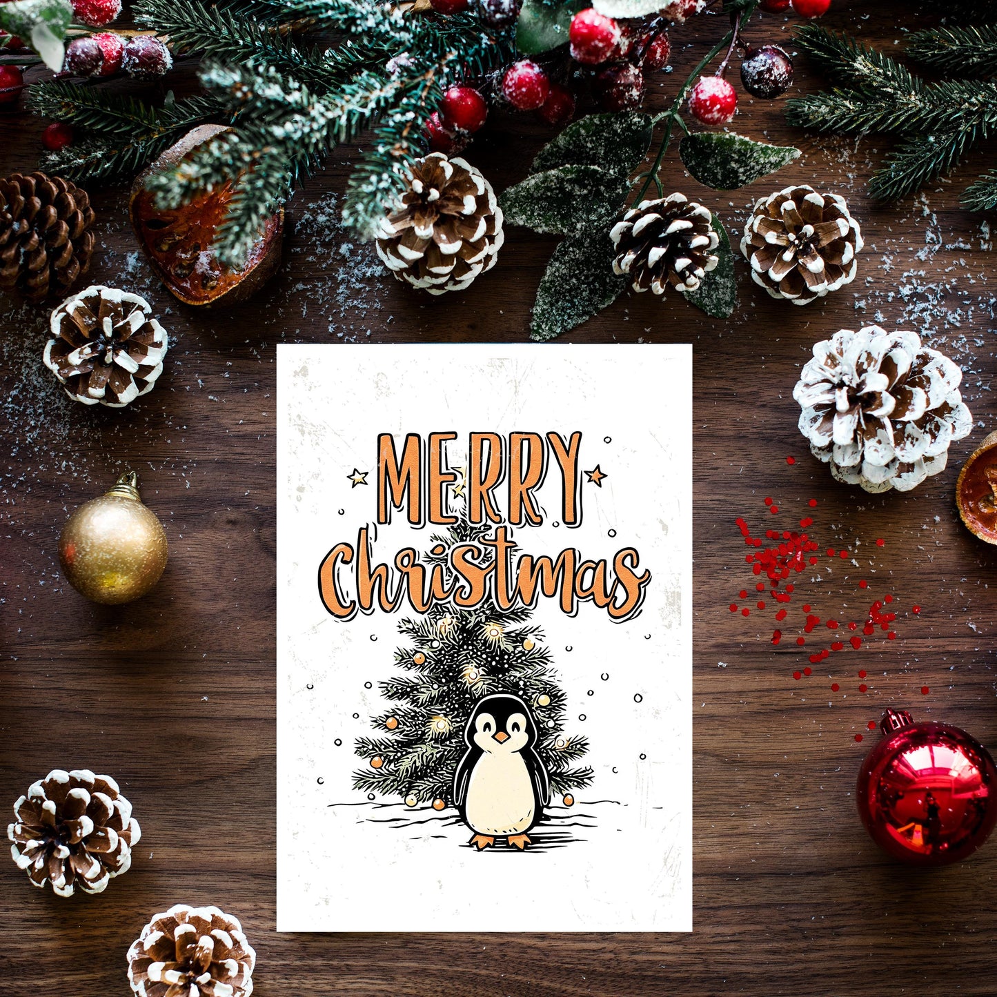 Penguin Christmas Card | Cute Holiday Greeting | Funny Winter Xmas Card, Animal Christmas Card