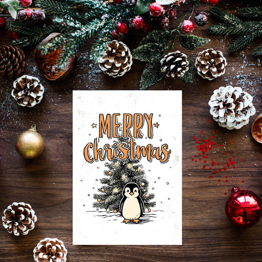 Penguin Christmas Card | Cute Holiday Greeting | Funny Winter Xmas Card, Animal Christmas Card