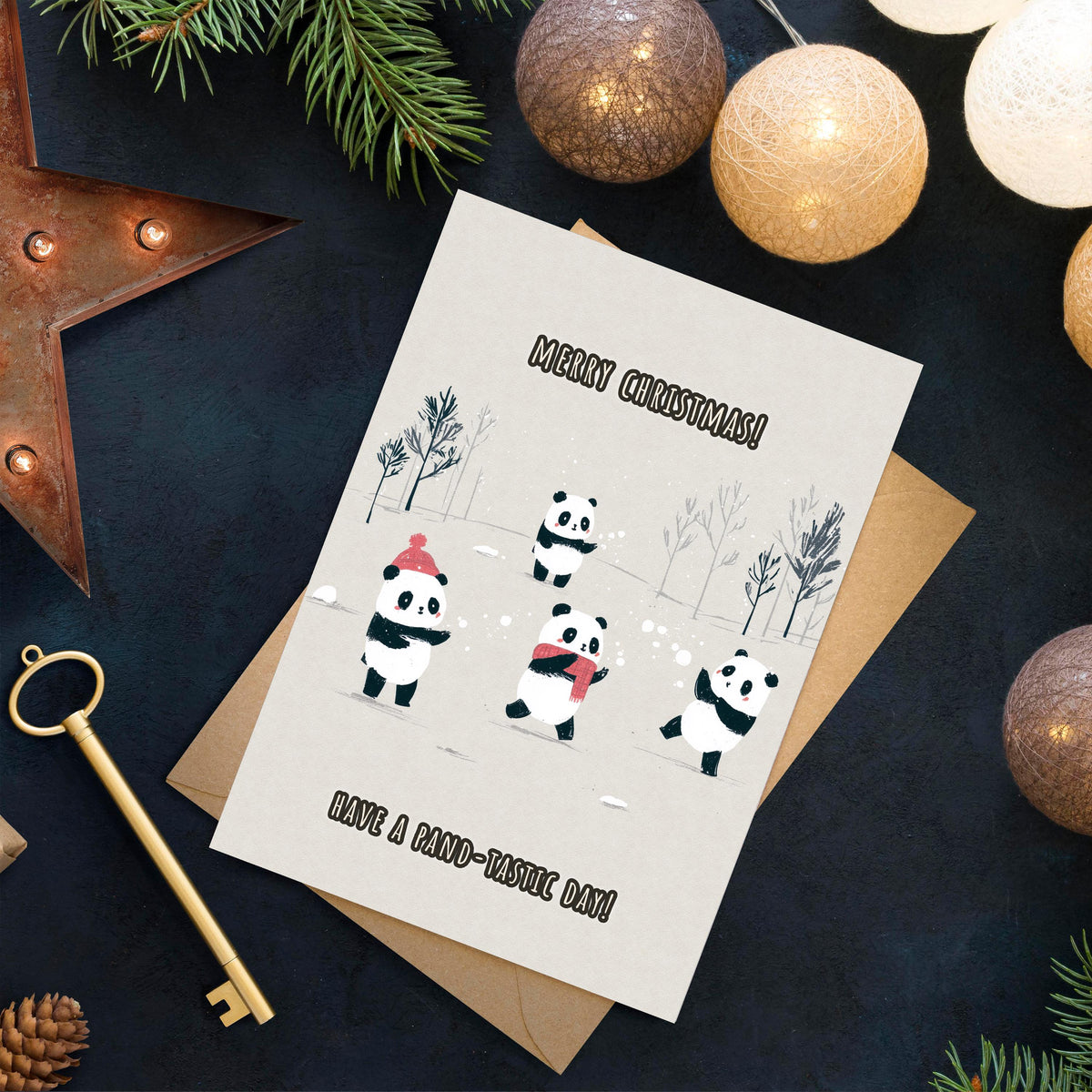 Panda Christmas Card, Cute Panda Xmas Card, Kawaii Christmas Card, Panda Holiday Greeting, Cute Animal Christmas Gift