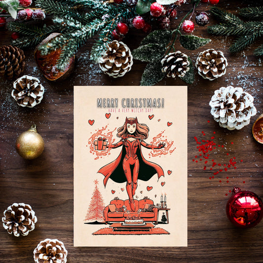 Scarlet Witch Christmas Card | Marvel Holiday Card | Wanda Maximoff Xmas Greeting | Funny Superhero Holiday Card