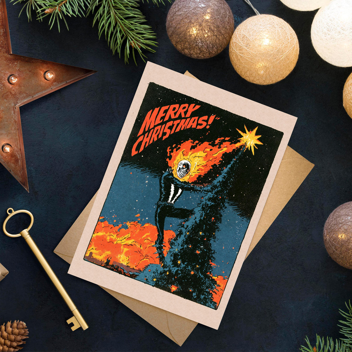 Ghost Rider Christmas Card, Marvel Christmas Card, Funny Horror Xmas Card, Fiery Superhero Holiday Card, Ghost Rider Fan Gift
