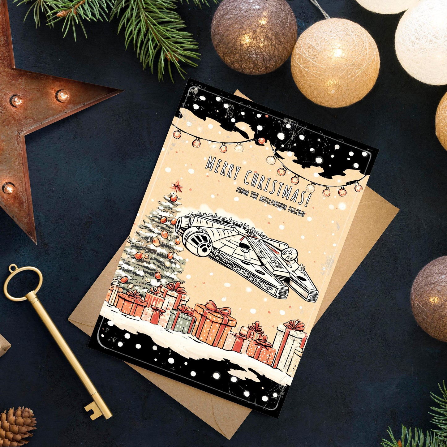 Millennium Falcon Christmas Card | Funny Star Wars Holiday Greeting