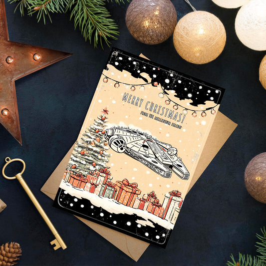 Millennium Falcon Christmas Card | Funny Star Wars Holiday Greeting