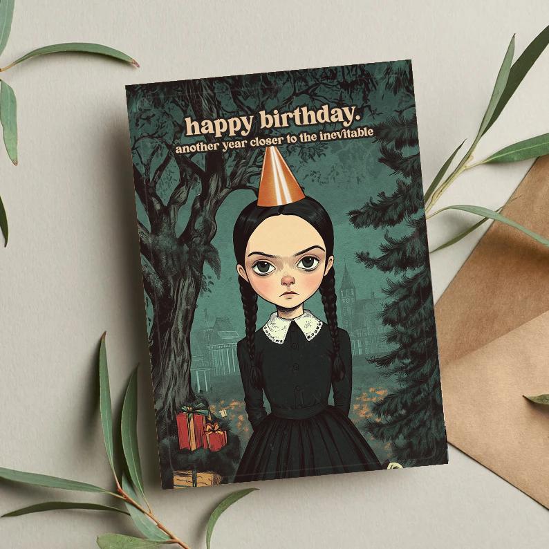 Wednesday Birthday Card, Greeting Card, Birthday Card, Wednesday Card, Jenna Ortega, Wednesday gift, Wednesday Addams