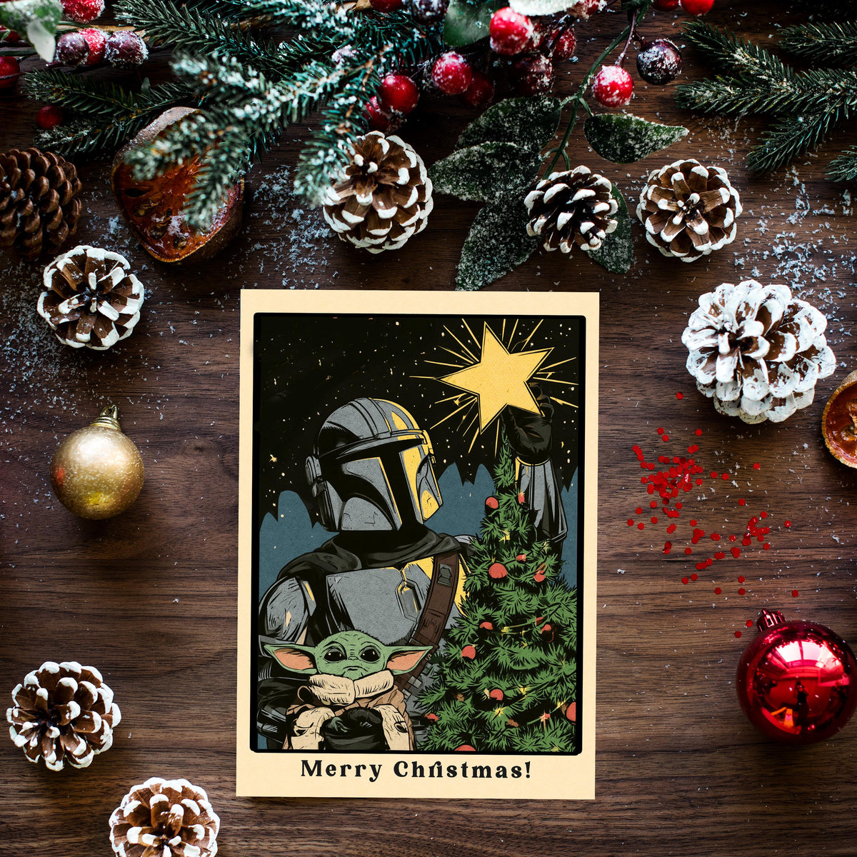 Mandalorian Christmas Card, Star Wars Christmas Card, Mando Holiday Card, Sci Fi Christmas Greeting, Funny Geeky Christmas Gift