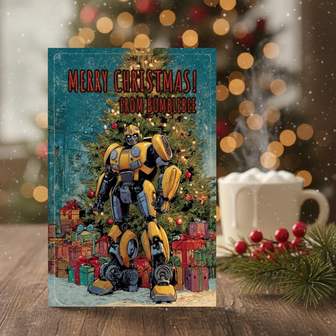 Bumblebee Transformer Christmas Card: Robot Holiday Greetings