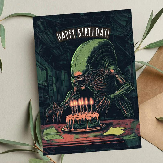Sci-Fi Alien Birthday Card: Funny Movie-Inspired Holiday Card