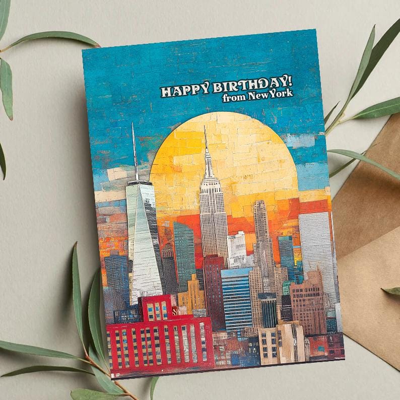 New York City Birthday Card: Handcrafted Cityscape Design