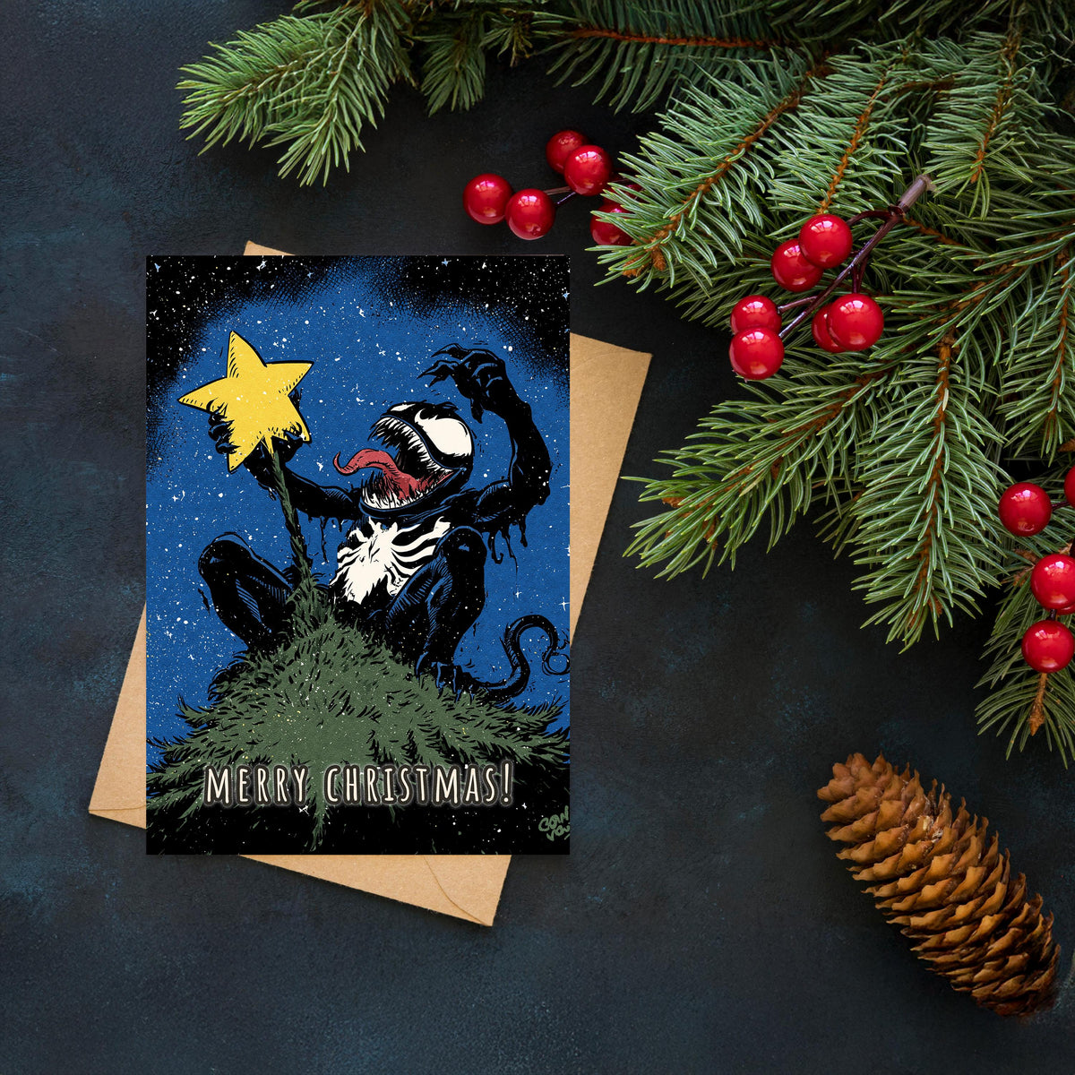 Venom Christmas Card, Funny Marvel Christmas Card, Horror Christmas Greeting Card, Geeky Comic Gift, Venom Fan Gift, Xmas Card