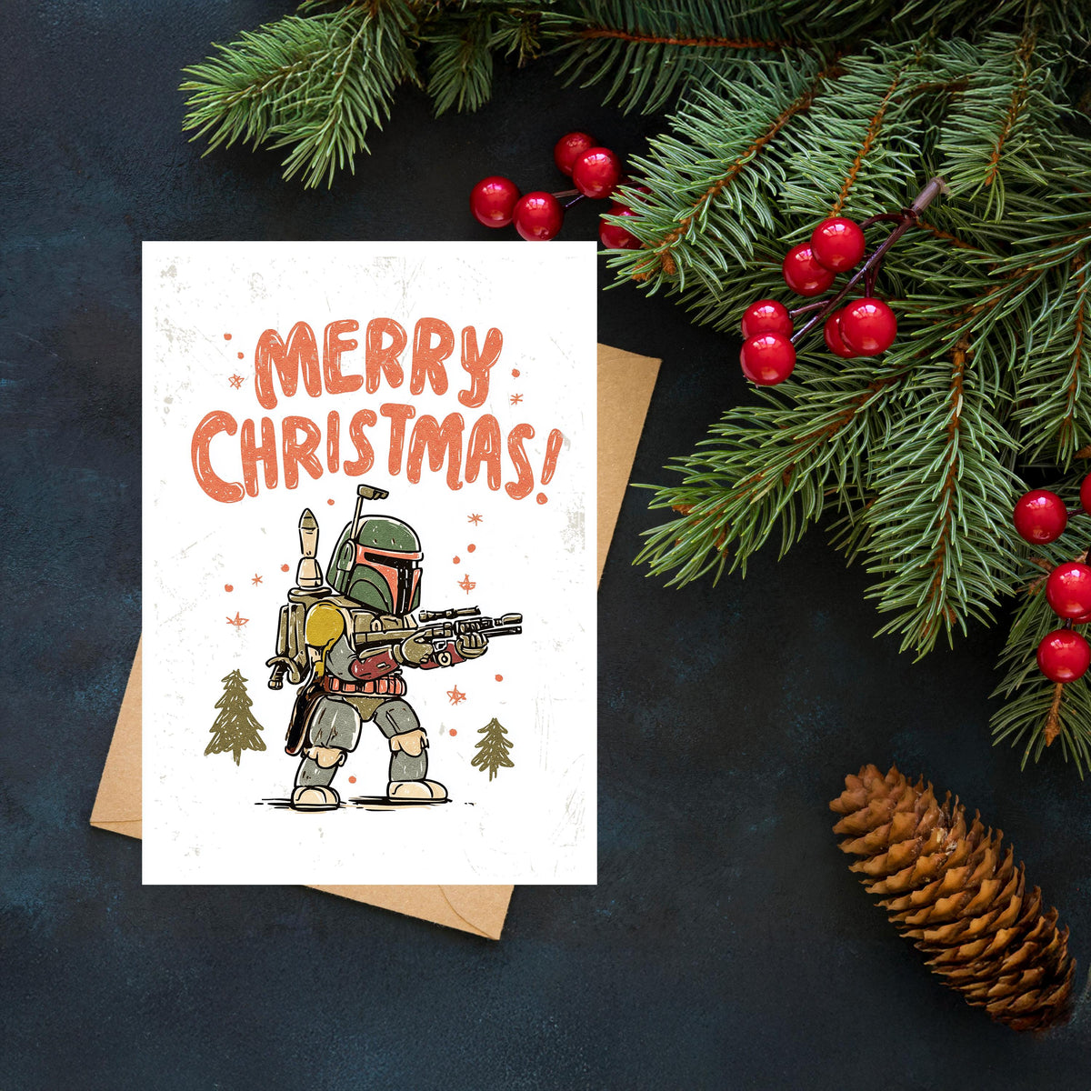 Boba Fett Christmas Card, Star Wars Holiday Gift