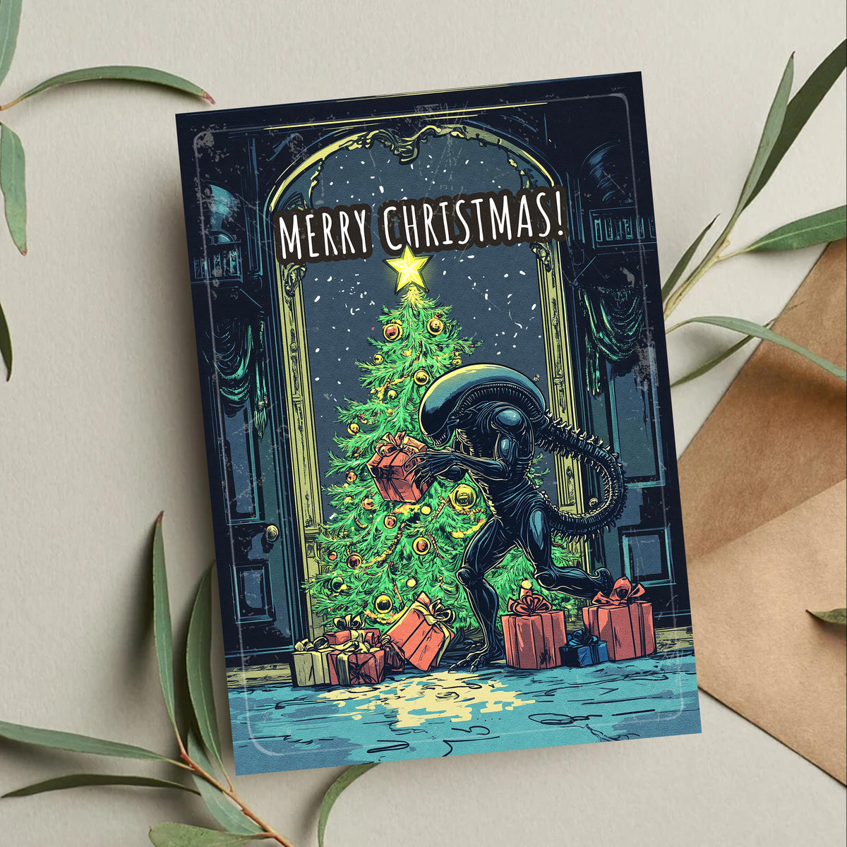 Alien Christmas Card, Sci-Fi Holiday Greetings