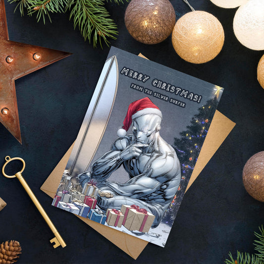 Silver Surfer Christmas Card | Marvel Holiday Greeting | Superhero Xmas Card | Spiderman Christmas Card, Greeting Card, Avengers Card