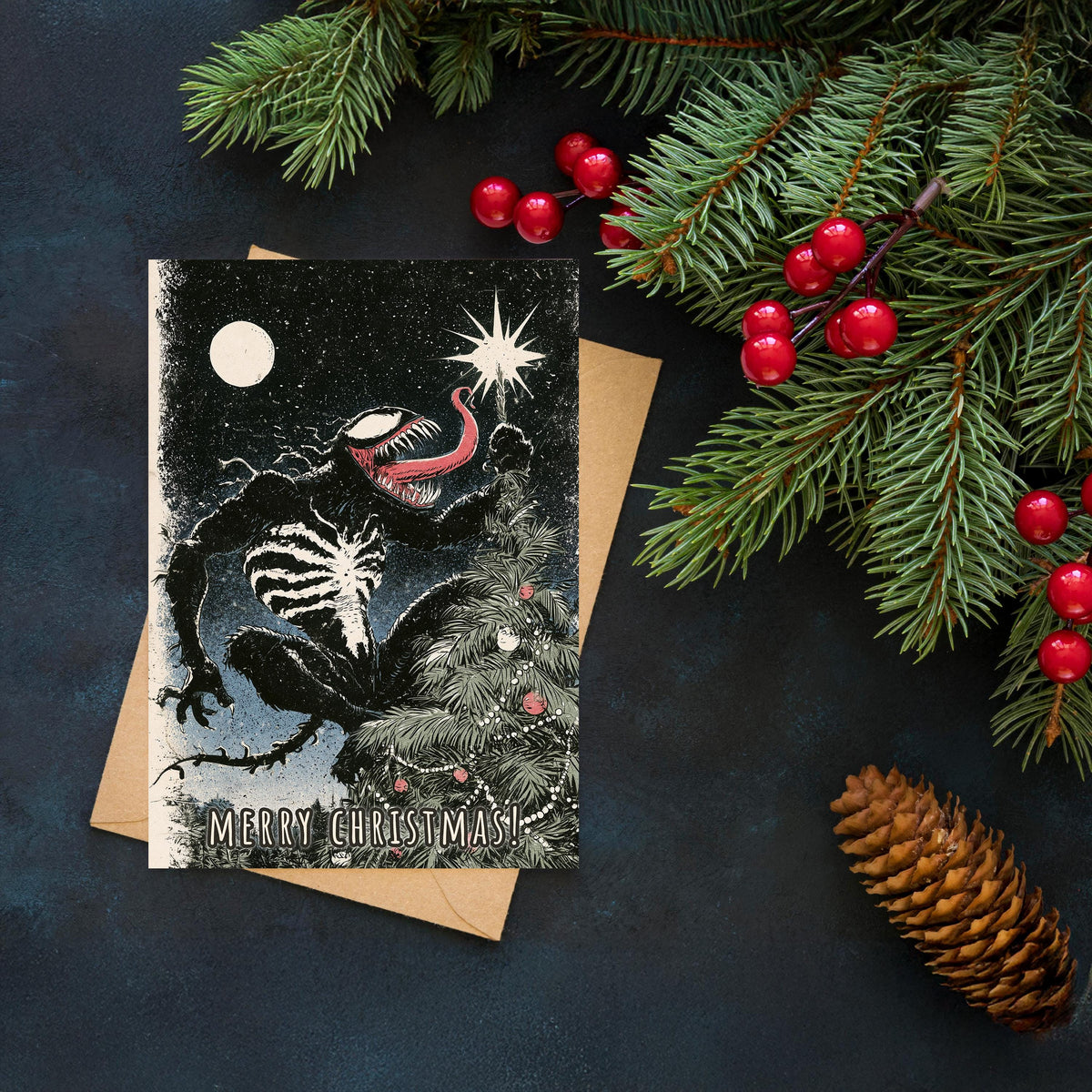 Venom Christmas Card, Funny Marvel Christmas Card, Horror Christmas Greeting Card, Geeky Comic Gift, Venom Fan Gift, Xmas Card