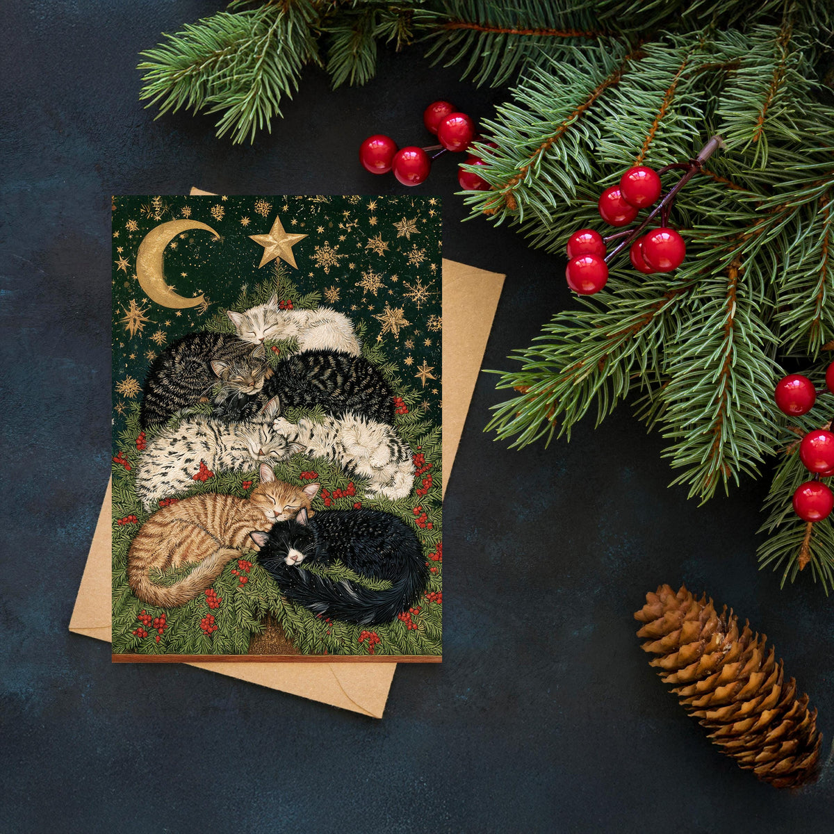 Cat Christmas Card, Christmas Cat Card, Cute Holiday Greeting, Cat Lover Gift, Festive Cat Card, Woodland Christmas Card, Cozy Christmas