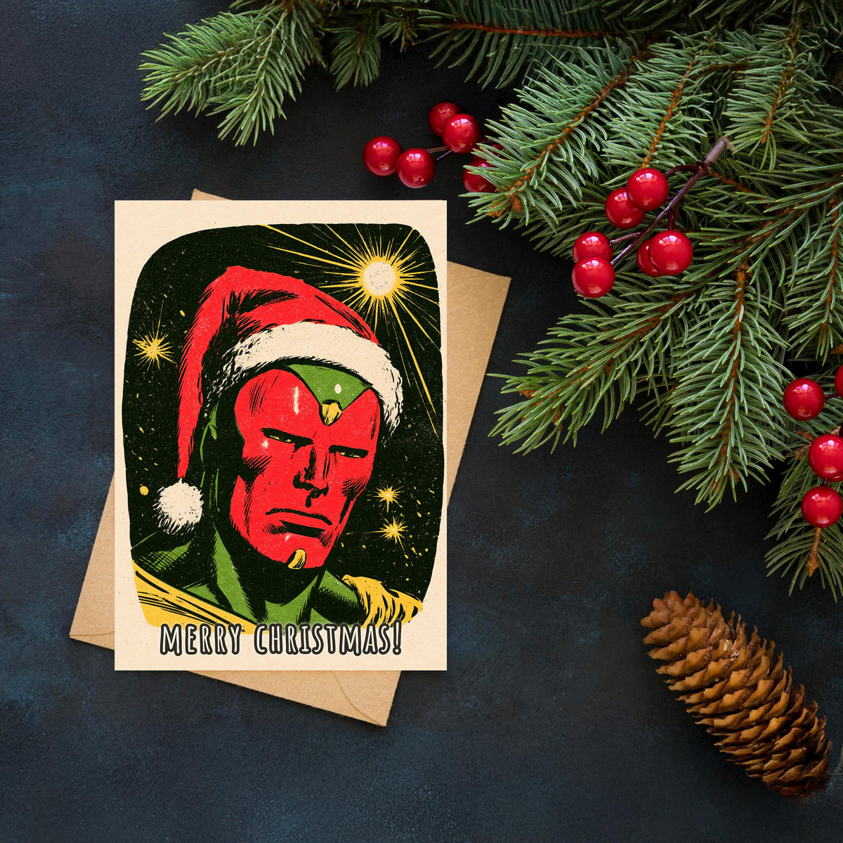 Vision Christmas Card, Marvel Superhero Xmas Card, Vision Holiday Card, Avengers Christmas Card, Comic Book Christmas, Marvel Fan Gift