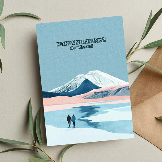 Iceland Birthday Card: Puffin & Northern Lights - Travel Greeting Card