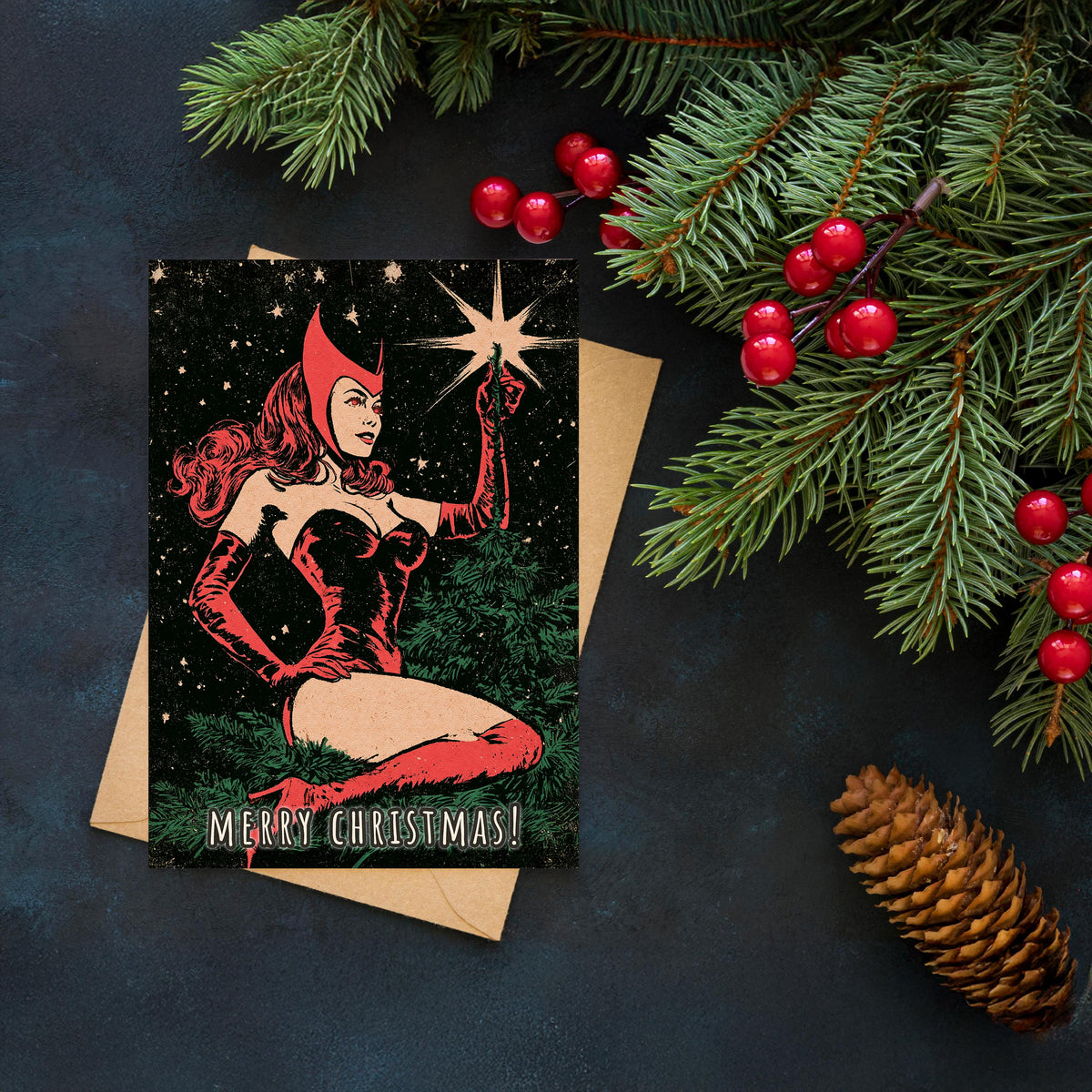 Scarlet Witch Christmas Card, Marvel Witch Xmas Card, Superhero Christmas Card, Scarlet Witch Holiday Card, Marvel Christmas Gift