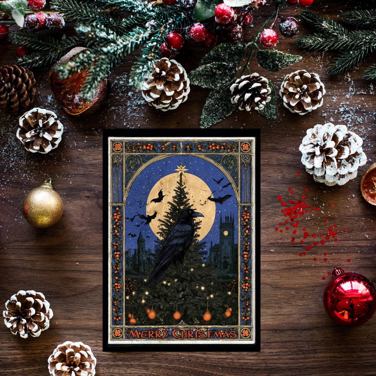 Gothic Christmas Card, Gothic Christmas Castle, Dark Christmas Card, Haunted Christmas Card, Gothic Holiday Greeting, Spooky Christmas Art