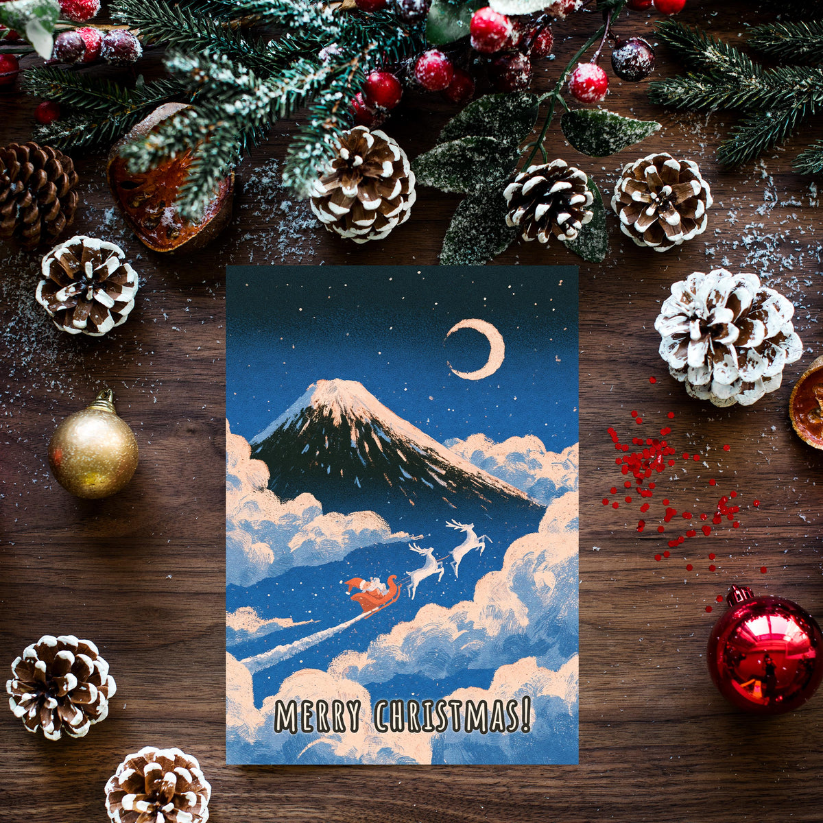 Japan Christmas Card, Japanese Christmas Card, Tokyo Winter Card, Mount Fuji Xmas Card, Japanese Holiday Card, Winter Travel Gift