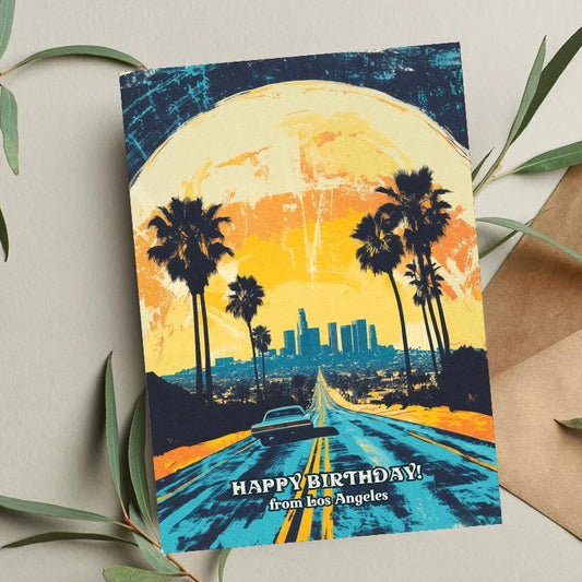 Los Angeles Birthday Card: LA Skyline Travel Card