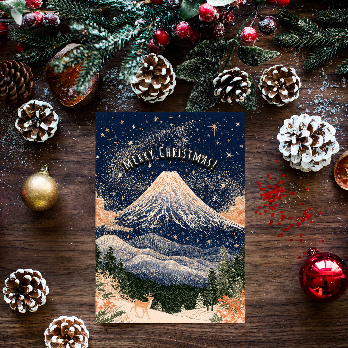 Japan Christmas Card, Japanese Christmas Card, Tokyo Winter Card, Mount Fuji Xmas Card, Japanese Holiday Card, Winter Travel Gift